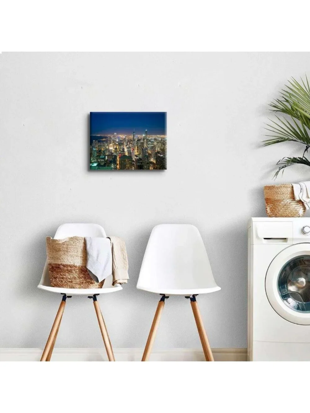 Chicago Skyline Canvas Art - Modern Cityscape Night Scene Wall Decor 12x16
